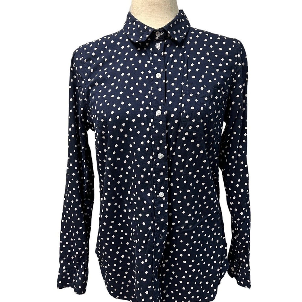 Old Navy Blue Classic Shirt White polka Dots Button Down Shirt New Cotton/Rayon
